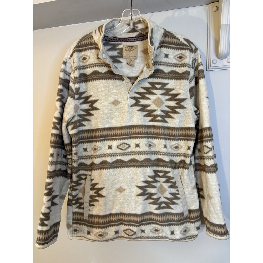 TELLURIDE CLOTHING Beige Southwest Fleece 1/4 Snap Pullover Men's Small Aztec